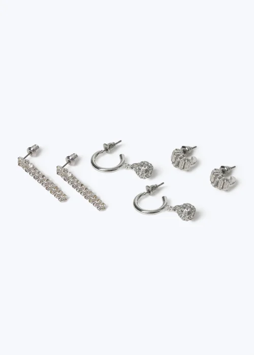 Muse 3 Pack Silver Cupchain Drop and Hoop Earrings - One Size Image 2