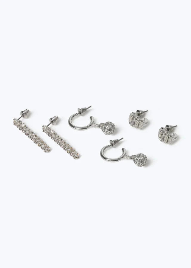 Muse 3 Pack Silver Cupchain Drop and Hoop Earrings
