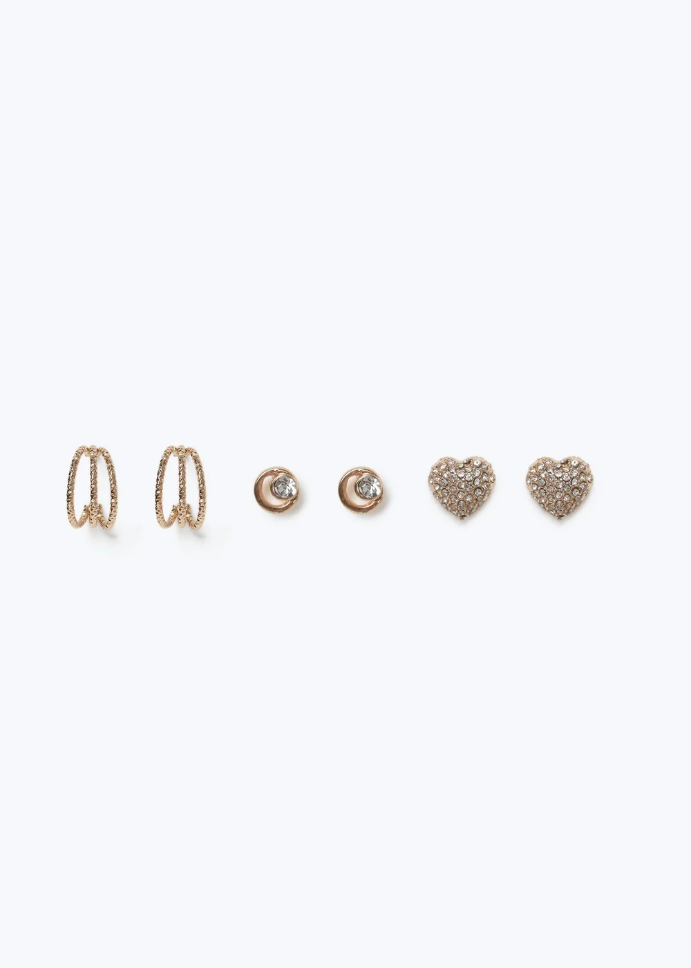 Muse 3 Pack Gold Rhinestone Heart Mixed Stud Earrings - One Size Image 1