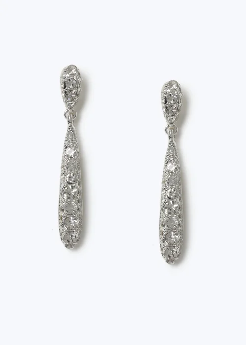 Muse Silver Sparkle Elongated Drop Earrings - One Size Image 1