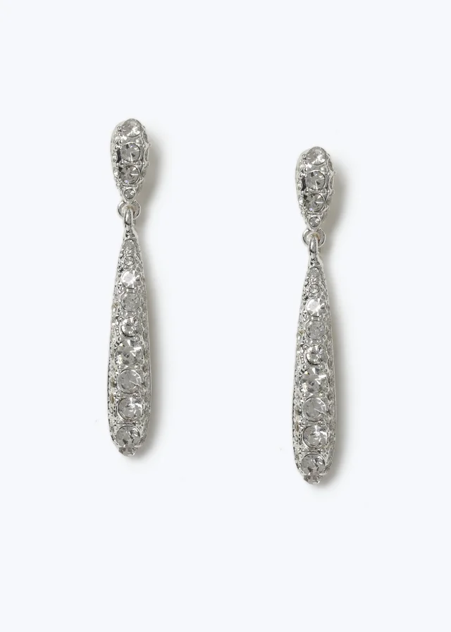 Muse Silver Sparkle Elongated Drop Earrings