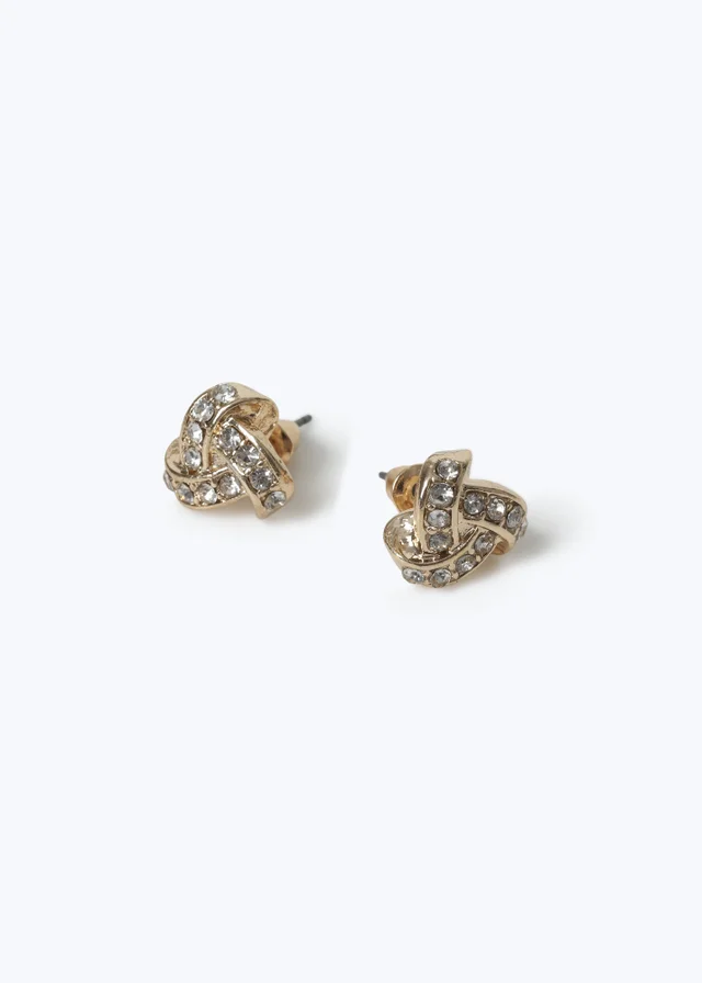 Muse Gold Mini Rhinestone Knot Stud Earrings