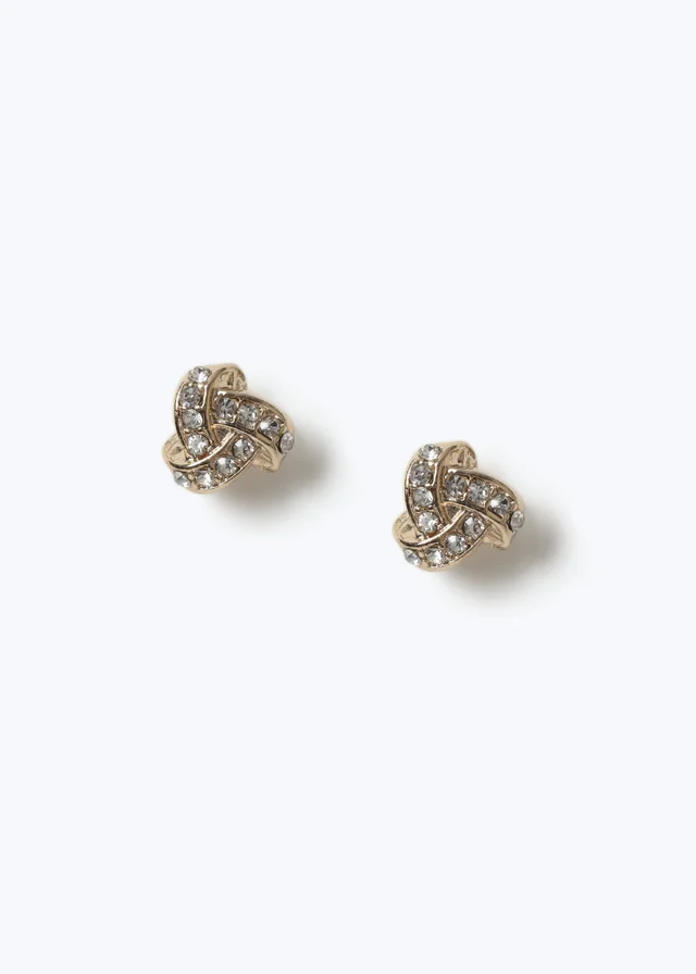 Muse Gold Mini Rhinestone Knot Stud Earrings