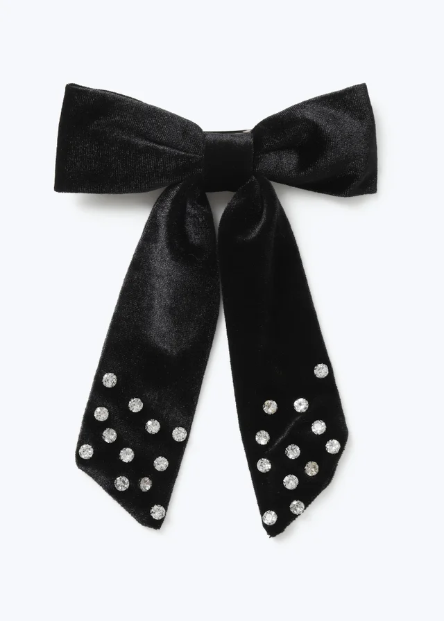 Muse Black Rhinestone Velvet Bow