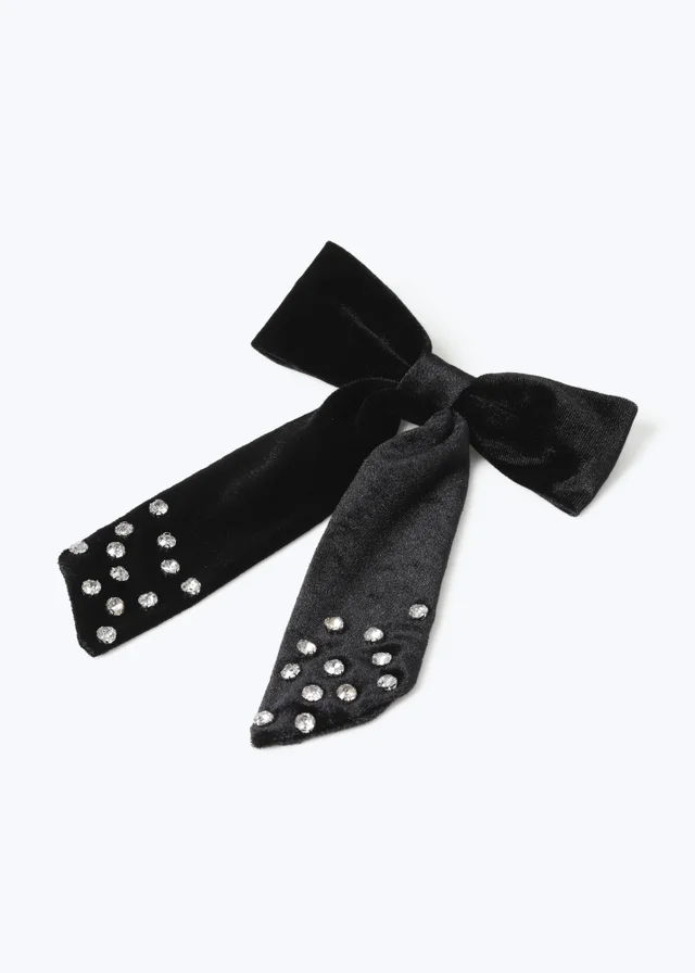 Muse Black Rhinestone Velvet Bow