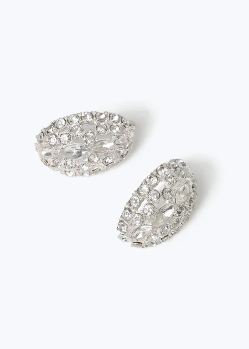 Muse Silver Rhinestone Oversized Stud Earrings - One Size Image 2