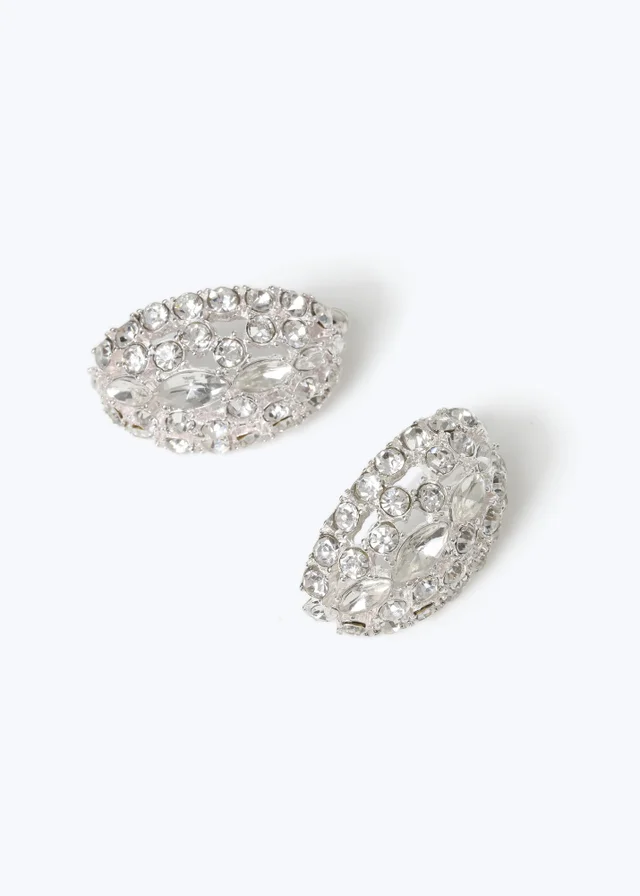 Muse Silver Rhinestone Oversized Stud Earrings