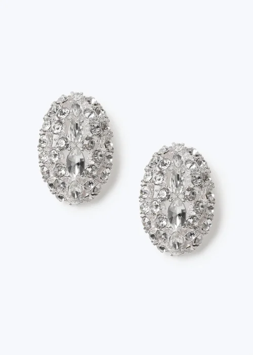 Muse Silver Rhinestone Oversized Stud Earrings - One Size Image 1