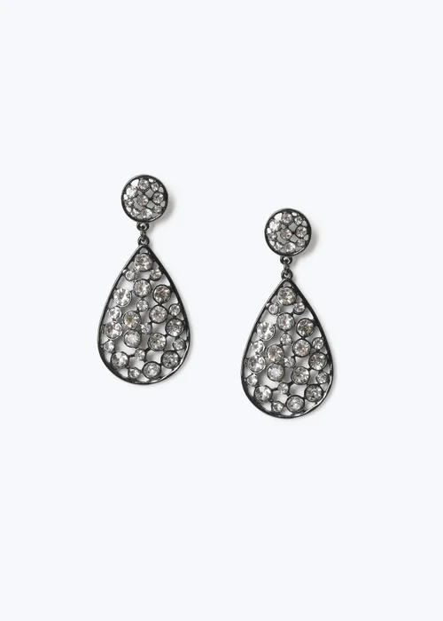 Muse Gunmetal Rhinestone Teardrop Earrings - One Size Image 1