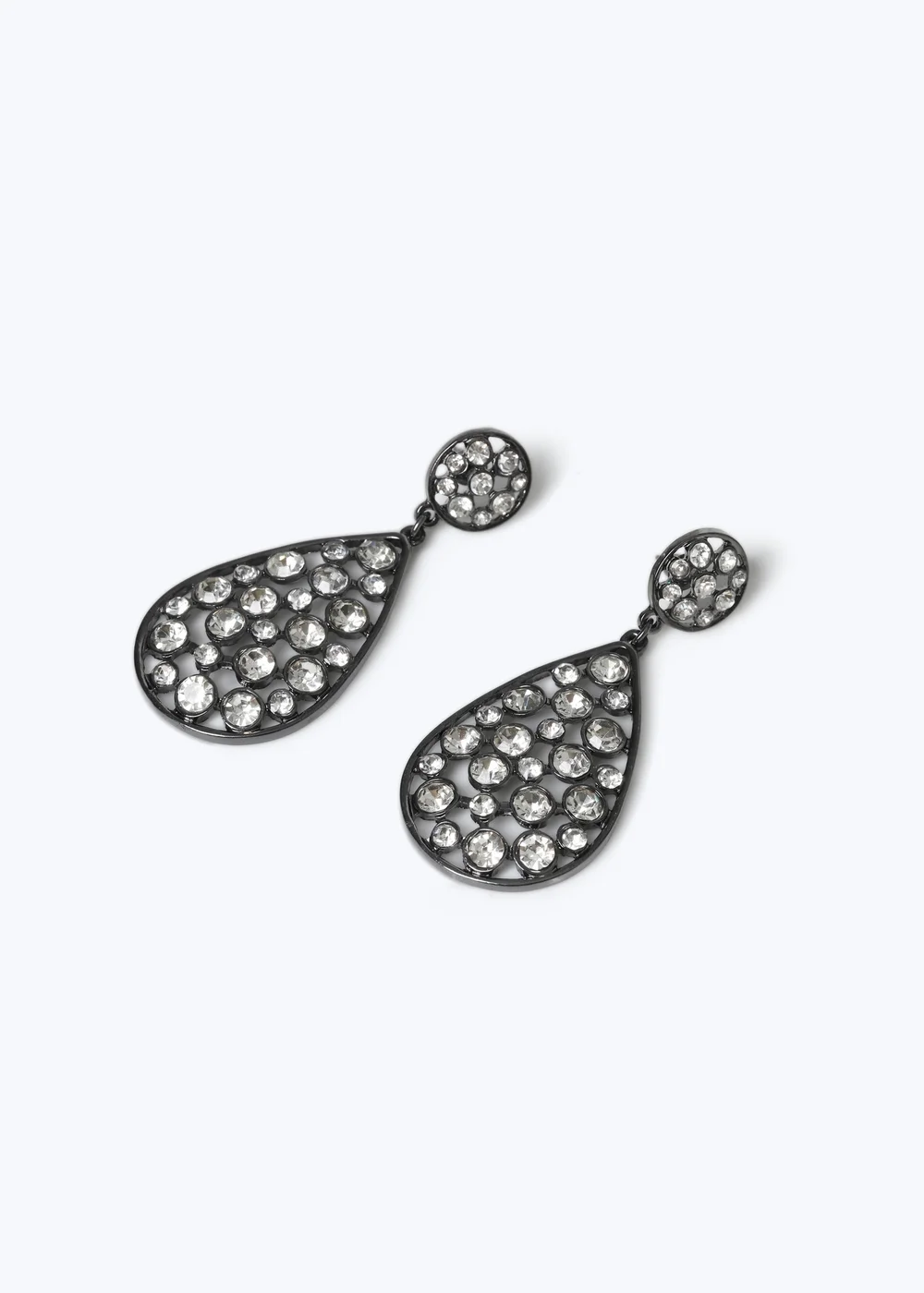 Muse Gunmetal Rhinestone Teardrop Earrings - One Size Image 2