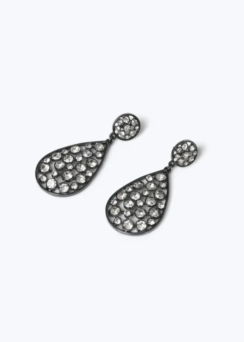 Muse Gunmetal Rhinestone Teardrop Earrings - One Size Image 2