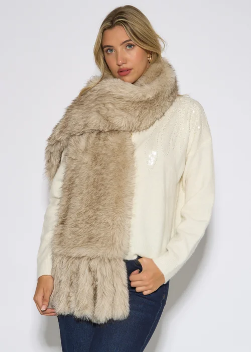 Gini London Off White Faux Fur Tassel Scarf - One Size Image 1