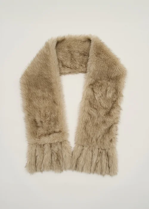 Gini London Off White Faux Fur Tassel Scarf - One Size Image 2