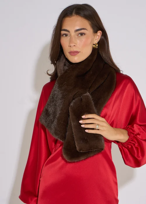 Gini London Brown Faux Fur Stole - One Size Image 2