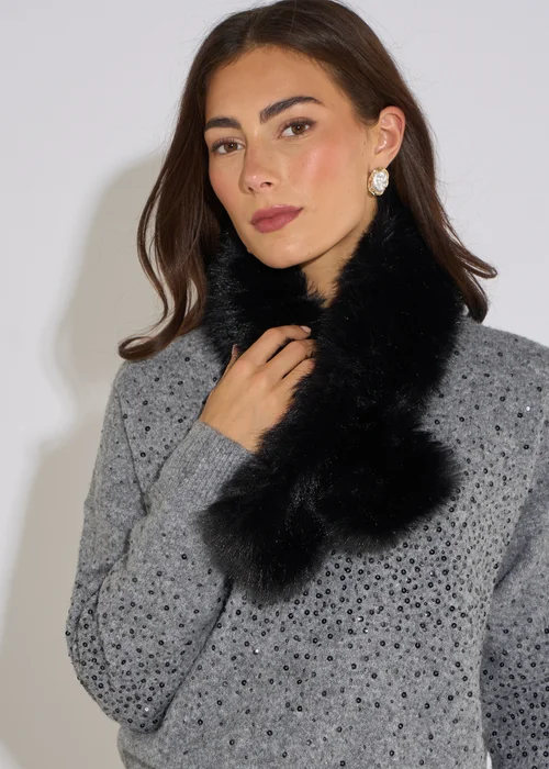 Gini London Black Two Tone Faux Fur Stole - One Size Image 1