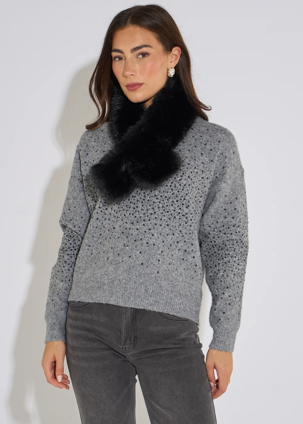 Gini London Black Two Tone Faux Fur Stole - One Size Image 3