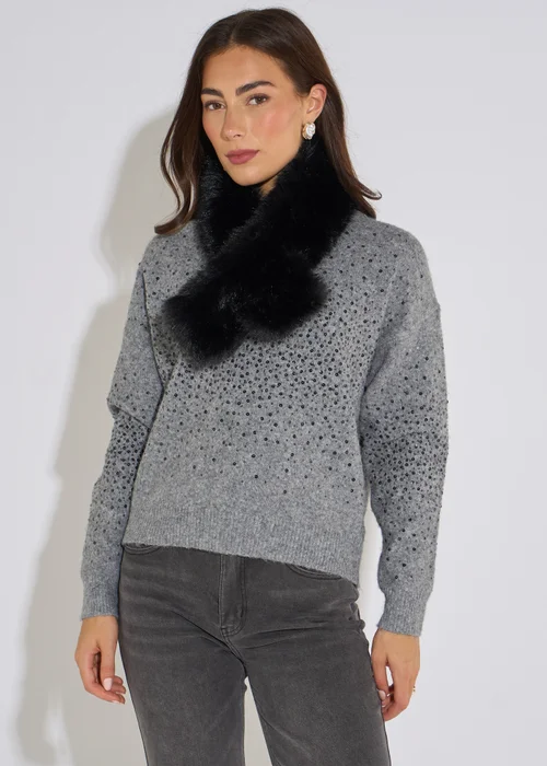 Gini London Black Two Tone Faux Fur Stole - One Size Image 3