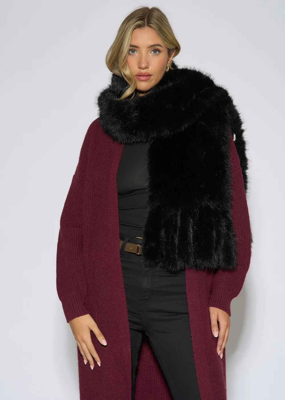 Gini London Black Faux Fur Tassel Scarf - One Size Image 1