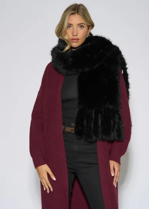 Gini London Black Faux Fur Tassel Scarf - One Size Image 1