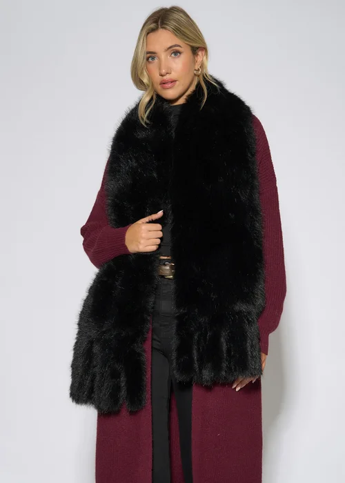 Gini London Black Faux Fur Tassel Scarf - One Size Image 2