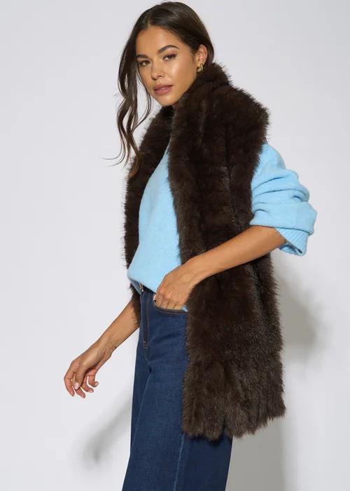 Gini London Brown Faux Fur Tassel Scarf - One Size Image 2