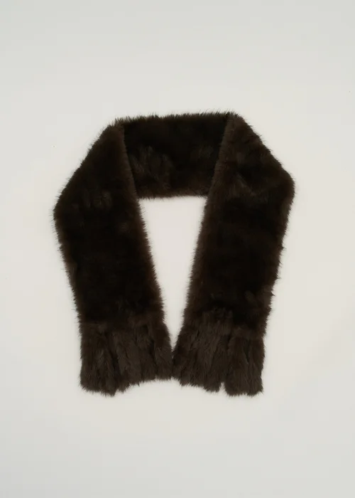 Gini London Brown Faux Fur Tassel Scarf - One Size Image 3
