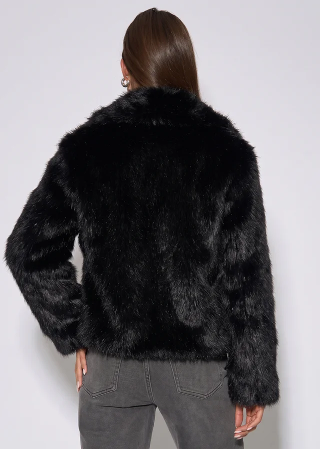 Gini London Black Ombre Lapel Faux Fur Jacket