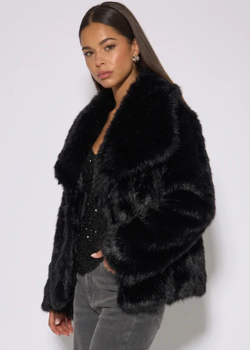 Gini London Black Ombre Lapel Faux Fur Jacket - S/M Image 4
