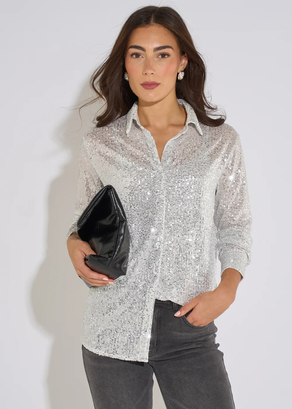 Gini London Silver Sequin Long Sleeves Shirt - 14 Image 1