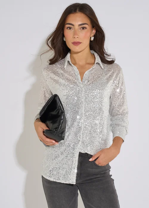 Gini London Silver Sequin Long Sleeves Shirt - 14 Image 1