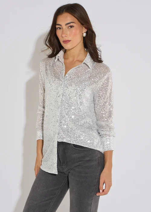 Gini London Silver Sequin Long Sleeves Shirt - 14 Image 4
