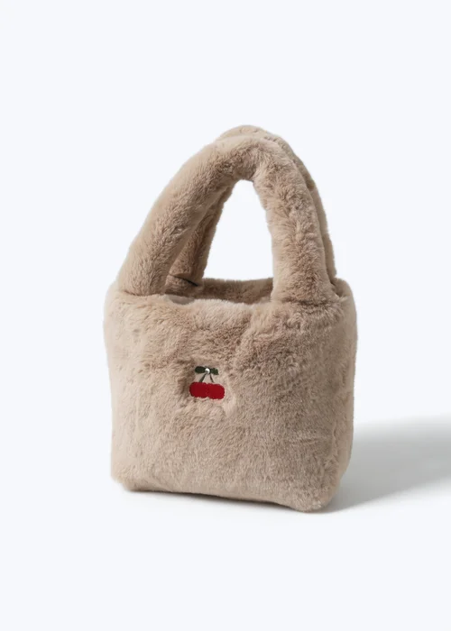 Flitzy Girls Beige Cherry Furry Bag - One Size Image 1