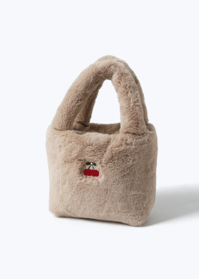Flitzy Girls Beige Cherry Furry Bag