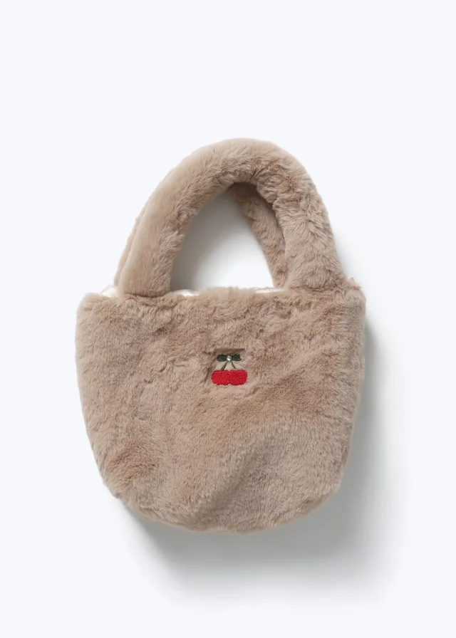 Flitzy Girls Beige Cherry Furry Bag