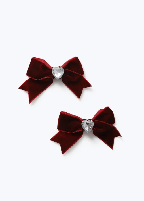 Flitzy 2 Pack Burgundy Heart Bow Clips - One Size Image 2