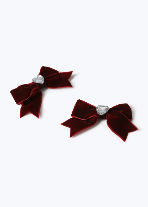 Flitzy 2 Pack Burgundy Heart Bow Clips - One Size Image 1