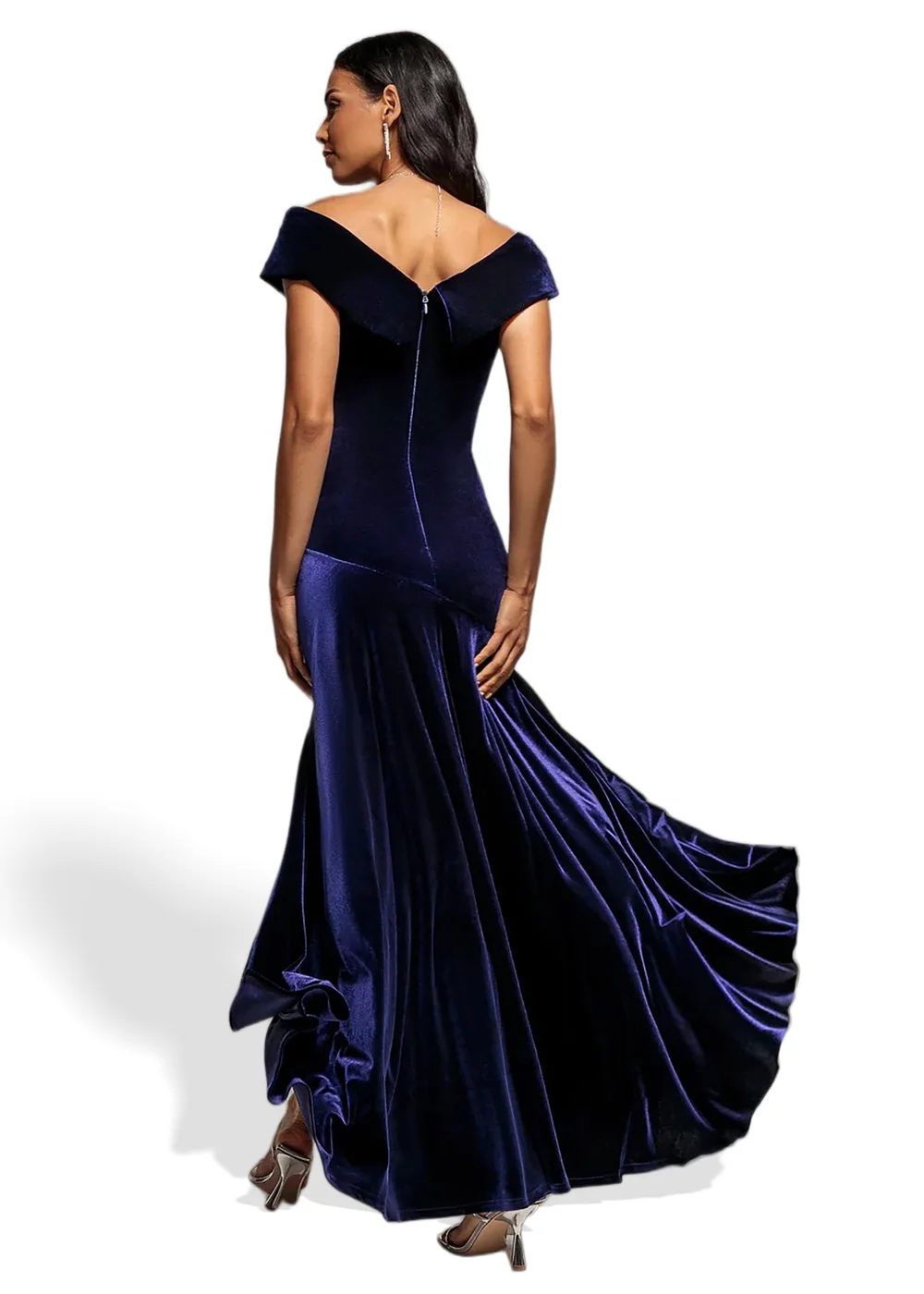 Goddiva Indigo Velvet Off Shoulder Pleated A Line Maxi Dress - 12 Image 2