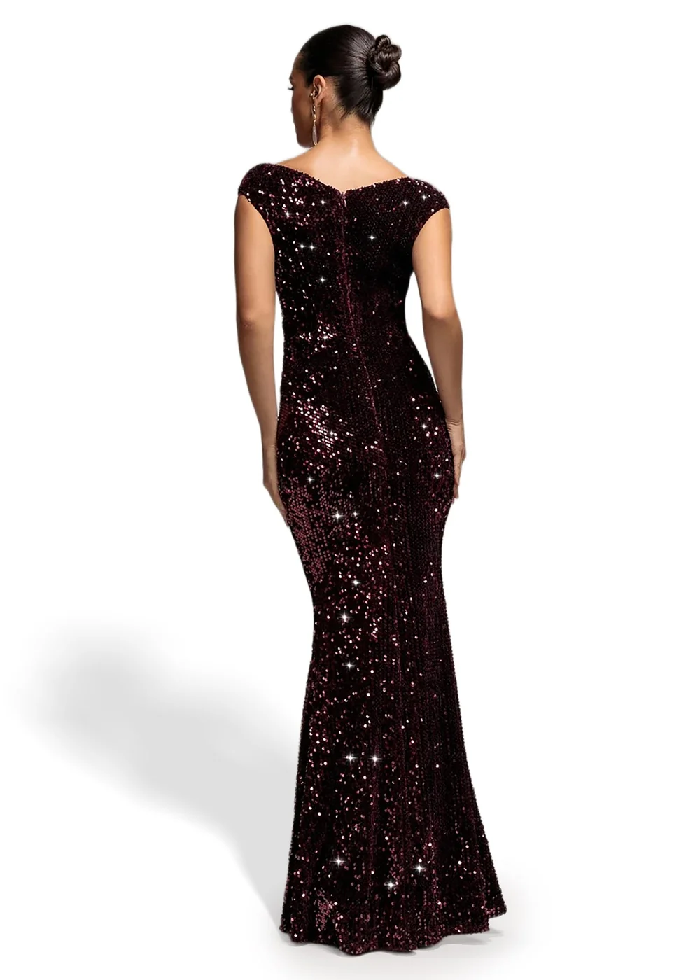 Goddiva Plum Sequin & Velvet Off The Shoulder Wrap Maxi Dress - 12 Image 2