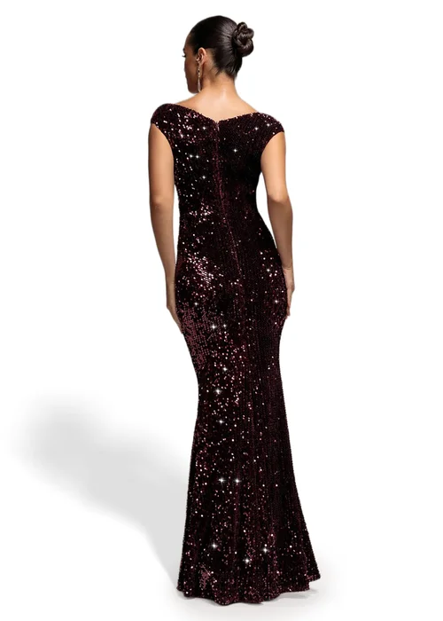Goddiva Plum Sequin & Velvet Off The Shoulder Wrap Maxi Dress - 12 Image 2