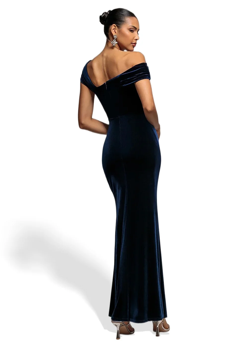 Goddiva Navy One Shoulder Velvet Maxi Dress - 16 Image 2