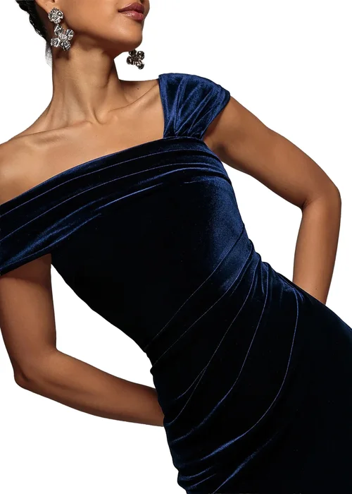 Goddiva Navy One Shoulder Velvet Maxi Dress - 16 Image 3