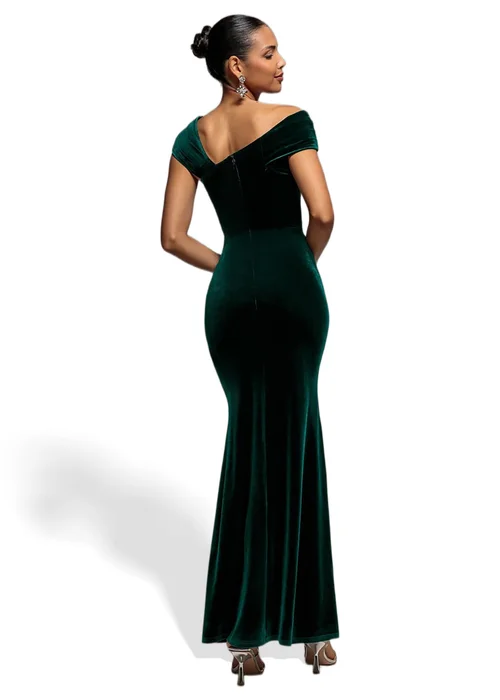 Goddiva Emerald Green One Shoulder Velvet Maxi Dress - 14 Image 2