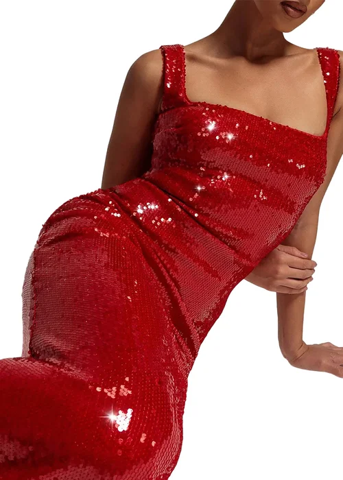 Goddiva Red Sleeveless Square Neck Sequin Mermaid Maxi Dress - 18 Image 3