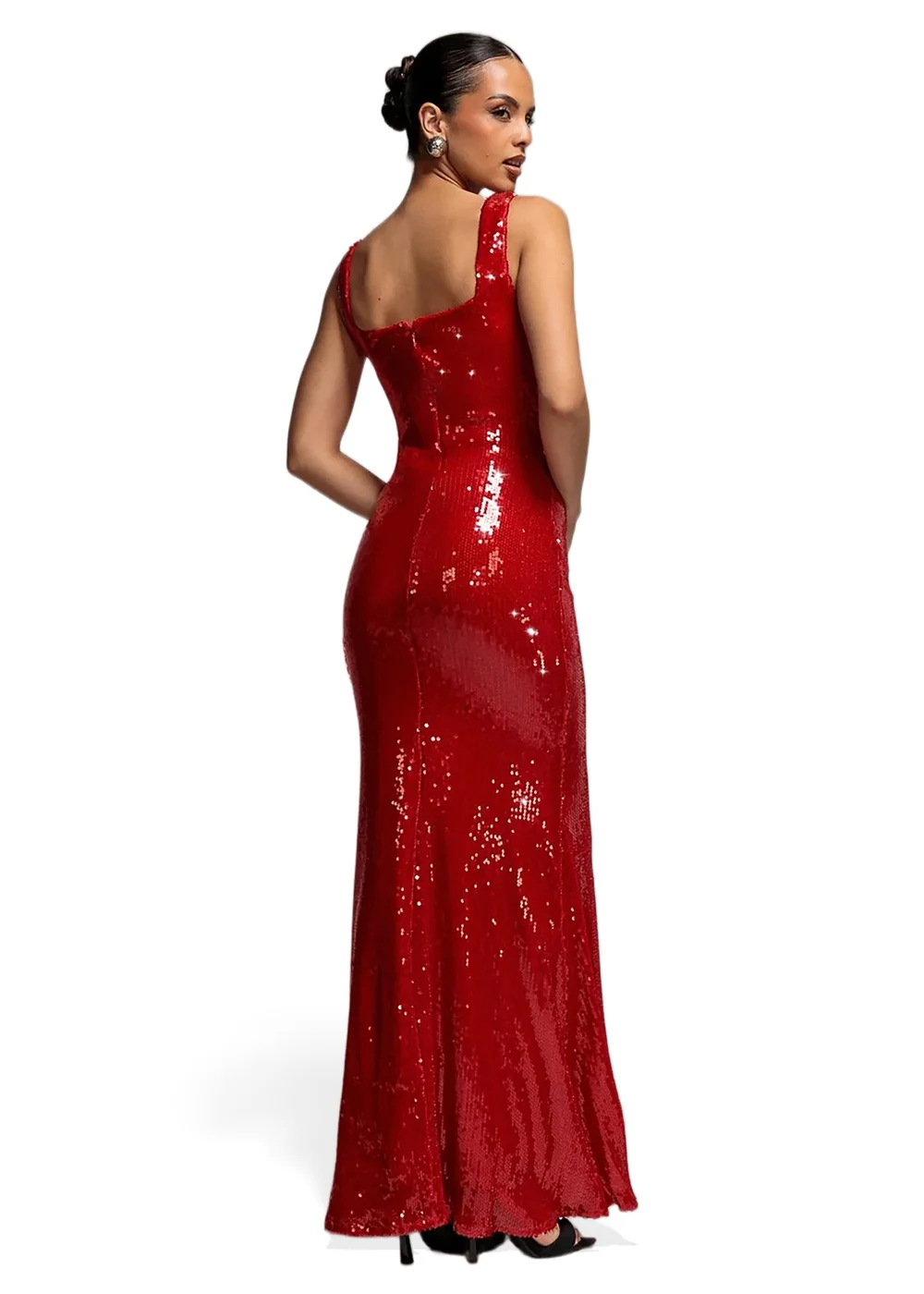 Goddiva Red Sleeveless Square Neck Sequin Mermaid Maxi Dress - 18 Image 2
