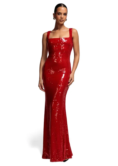 Goddiva Red Sleeveless Square Neck Sequin Mermaid Maxi Dress - 18 Image 1