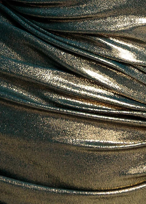Goddiva Dark Gold Halterneck Empire Waist Gathered Sunrise Foil Maxi Dress - 16 Image 4