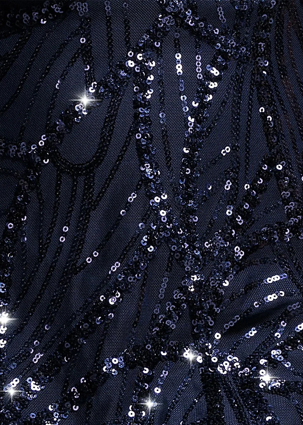 Goddiva Navy Blue Ornamental Patterned Iridescent Sequin Maxi With Front Split Dress - 16 Image 4