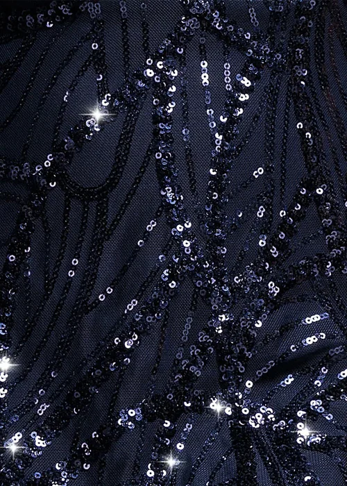 Goddiva Navy Blue Ornamental Patterned Iridescent Sequin Maxi With Front Split Dress - 16 Image 4