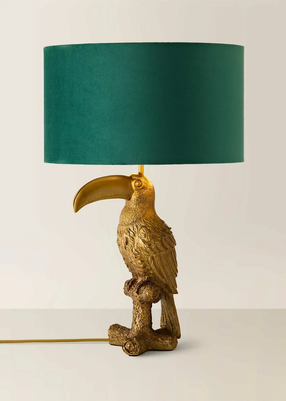 ValueLights Tuki Toucan Table Lamp with Green Velvet & Gold Inner Shade and Warm White Bulb - One Size Image 3