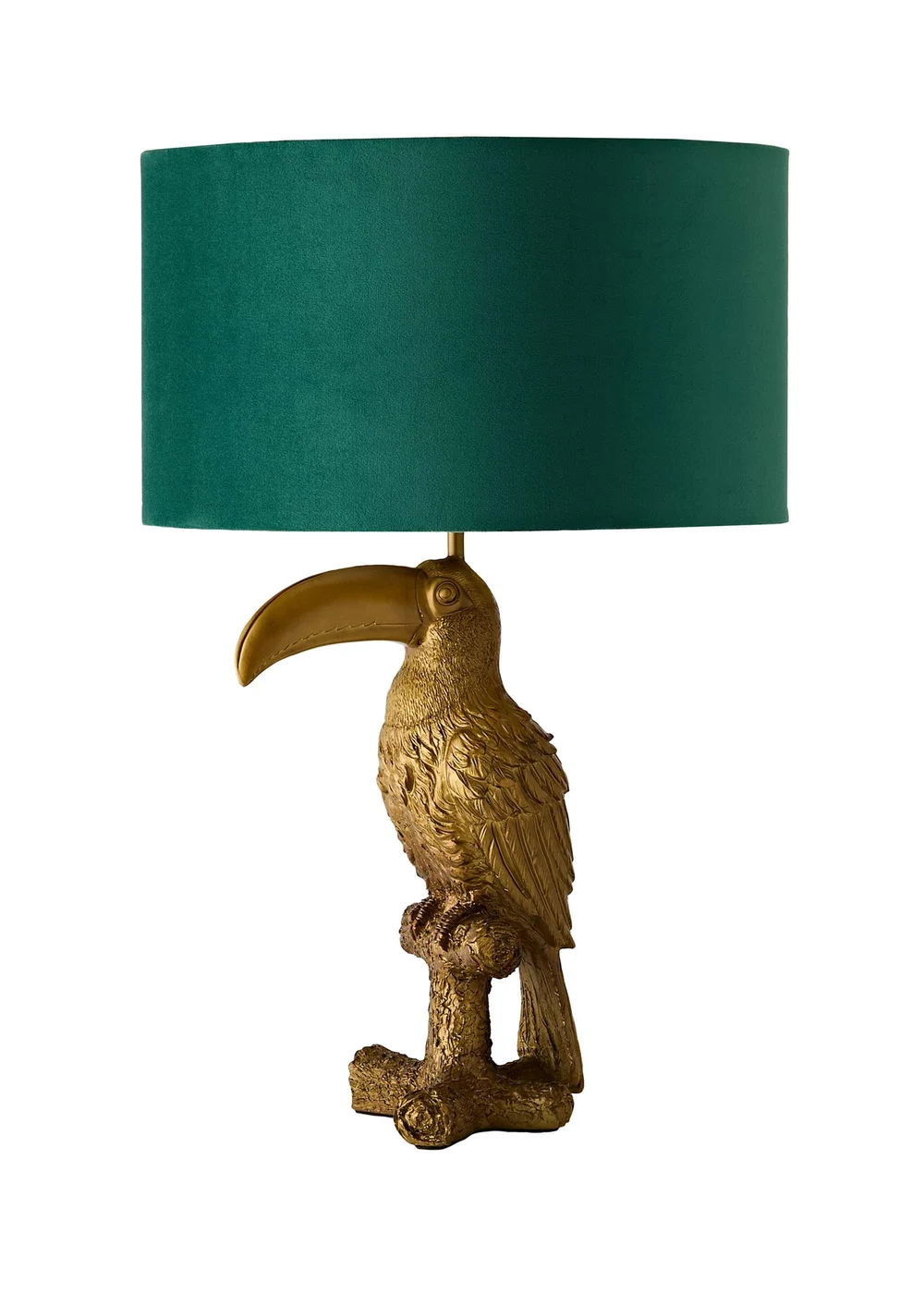 ValueLights Tuki Toucan Table Lamp with Green Velvet & Gold Inner Shade and Warm White Bulb - One Size Image 4